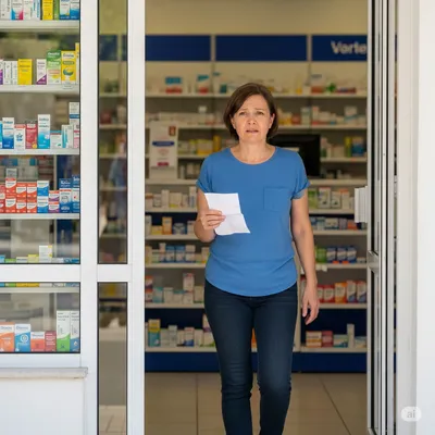 Paciente frustrada al no encontrar su medicamento en una farmacia común, resaltando la importancia de una farmacia de especialidades.
