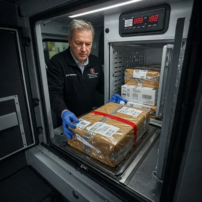 Transporte farmacéutico con empaques especializados para proteger los medicamentos.