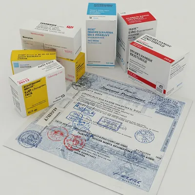 Cajas con medicamentos importados siguiendo la ley de importación de medicamentos.